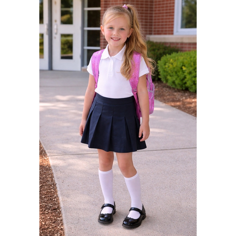 Nautica Girls Navy Blue Pleated School Uniform Scooter Skirt Size 10 Regular